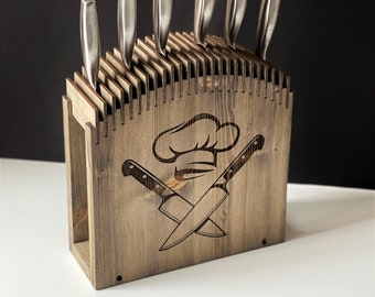 Messerklotz Messerhalter aus Holz Messerhalter Küche und Esszimmer Wohngeschenke Küche Dekor Messerständer Geschenk für Ihn Personalisierte Geschenke