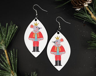 Souris Boucles d’oreilles de Noël Décor de Noël Cadeaux de Noël pour les femmes Cadeaux pour ses bijoux de Noël Ornements de Noël Boucles d’oreilles en bois