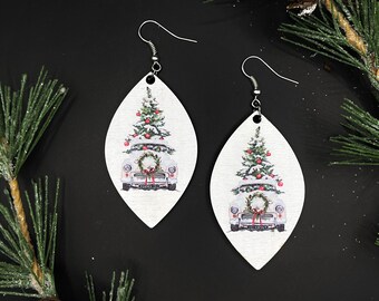 Boucles d’oreilles de Noël Décor de Noël Cadeaux de Noël pour femmes Cadeaux pour ses bijoux de Noël Ornements de Noël Boucles d’oreilles en bois Boho