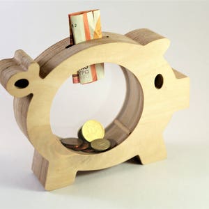 Piggy bank Money box Money bank Coin bank Wedding bank box Adult piggy bank Gift for kids Wedding money box Kids piggy banks Pig Wood piggy image 2