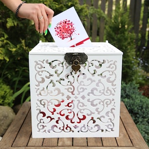 Scatola di nozze per biglietti Porta biglietto di nozze Scatola di biglietti di nozze con serratura Scatola postale di nozze per regalo Scatola di denaro per matrimoni Scatola di legno per baby shower