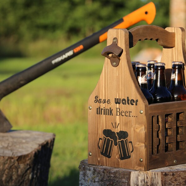 Beer Caddy Beer carrier Rustic Beer Tote Beer holder Beer box Beer tote Wooden six pack Bottle opener Bottle holder 6 pack holder Mens gift