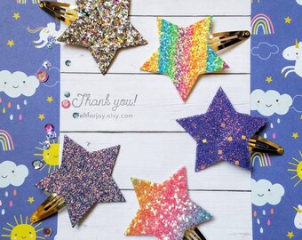 Star snap clips, star hair clips, glitter hair clips, glitter canvas, girl snap clips, Birthday hair clips, girl hair accessories