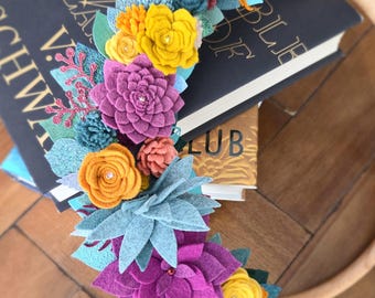 Felt wreath, Felt flower and succulent wreath, fall wreath