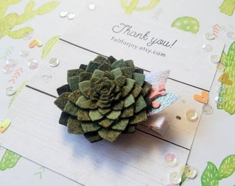 Succulent hair clips, felt hair clips, girl hair accessories, felt succulents, felt flowers, cactus hair clip, spring hair clips