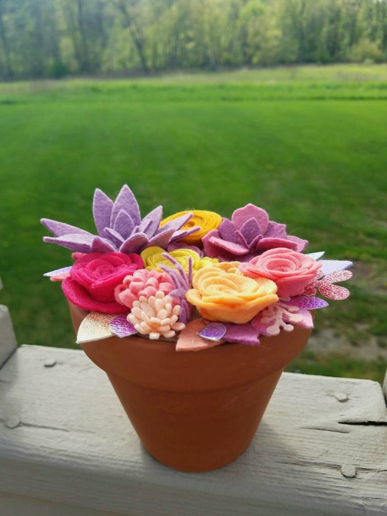 Felt Succulents Felt Flowers Succulent Pot Faux Flowers Etsy