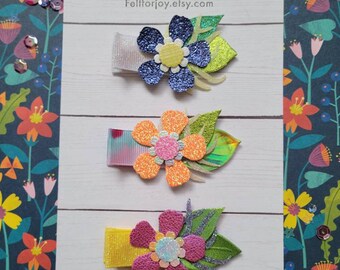 Flower hair clip, flower girl hair clip, summer hair clip, faux leather clip, alligator clips