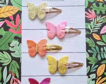 Butterfly hair clips, Butterfly snap clips, spring hair clips, girl hair clips, snap clips, faux leather hair clips