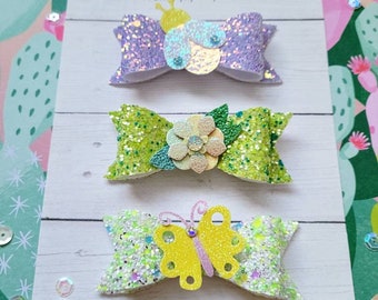 Glitter hair bow, girl hair bow, butterfly hair bow, flower hair bow, girl hair accessory, glitter canvas, spring hair bow