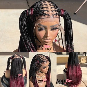 Amy Braids Lace Frontal Knot-less Braids With Baby Box Braids Braided Wig in 35 inches For Black Women,Natural Looking Handmade Braided Wigs
