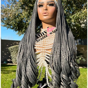 Amy Braids Diadema hecha a mano peluca trenzada caja trenzas color gris 30 pulgadas, pelucas trenzadas cómodas hechas a mano de aspecto natural para mujeres negras,