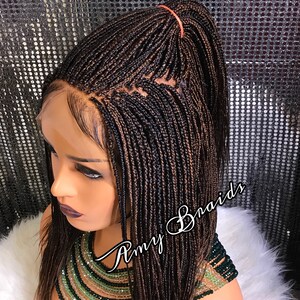 Amy Braids Lace Frontal Micro Box Braids Wig Color 30&33 16 inches For Black Women, Natural Looking Handmade Braided Wigs, Comfortable Wear