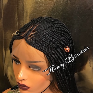 Amy Braids Lace frontal Cornrow Tribal Wig Custom Color and length , Natural Looking Handmade Braided Wigs For Black Women, Comfortable Wear