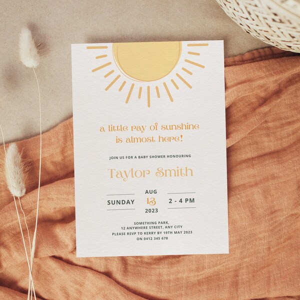 Baby Shower Invitation - Editable Canva Template | Instant Digital Download | Sunshine Theme | CBA01