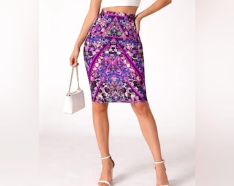 Nicole Miller Sz 4 Floral Geometric Pencil Skirt Pink Purple Bodycon