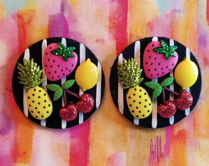 Fruity black & white stripe earrings - One of a Kind