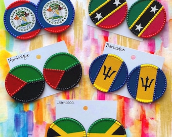 Caribbean Flag earrings Jamaica St Kitts & Nevis Barbados Belize Martinique Island girl
