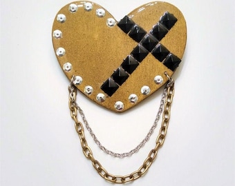Wood heart cross lapel pins brooch - One of a Kind