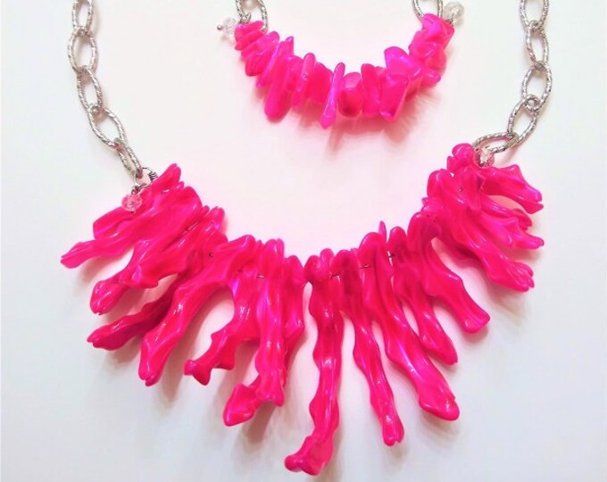 Pink glass faux coral choker necklace & bracelet set - ONE OF A KIND