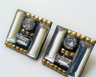Square mixed media earrings - One of a Kind