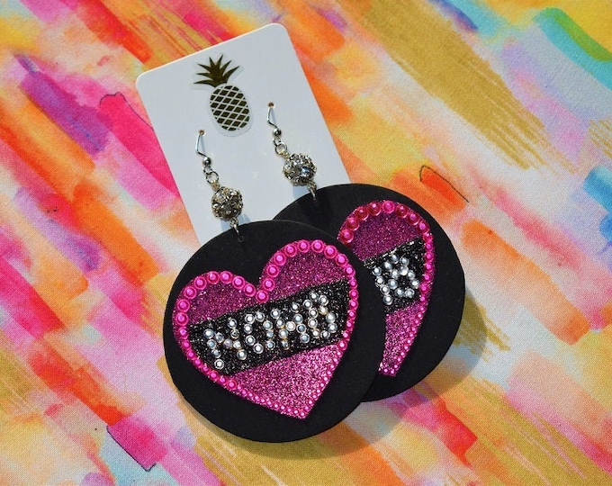 NOH8 No Hate glitter pink heart wood disc earrings - One of a Kind