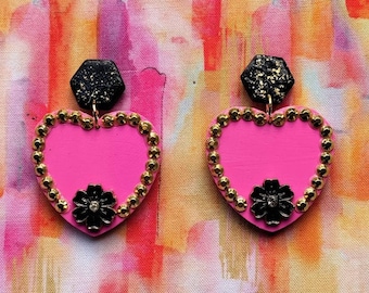 Heart shaped wood earrings - One of a Kind