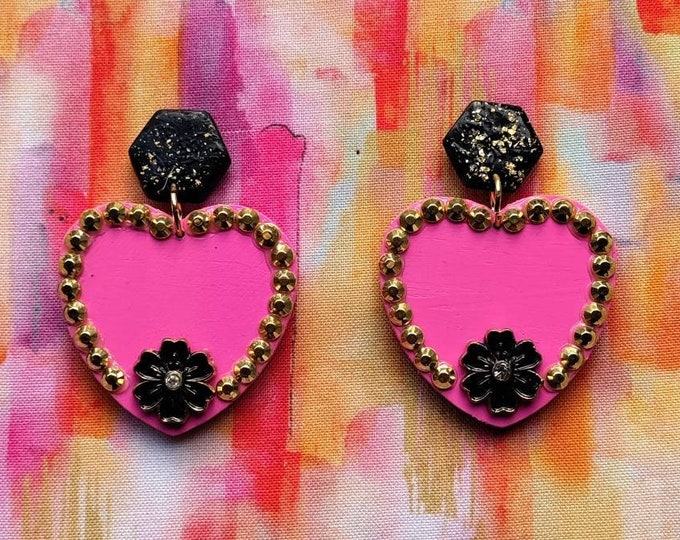 Heart shaped wood earrings - One of a Kind
