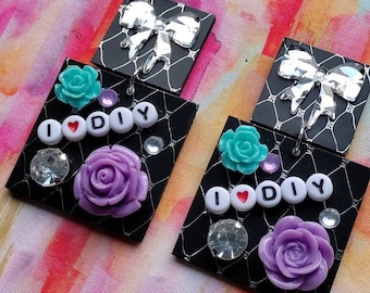 Mixed Media I heart diy bow letter earrings - One of a Kind