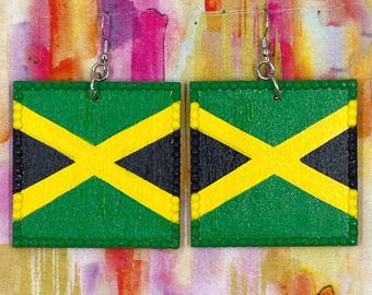 Jamaica Haiti St Vincent Barbados Belize flag Caribbean Island Earrings