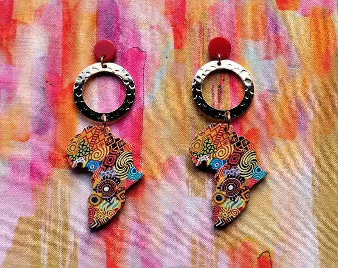 Featured listing image: Colorful Africa continent earrings