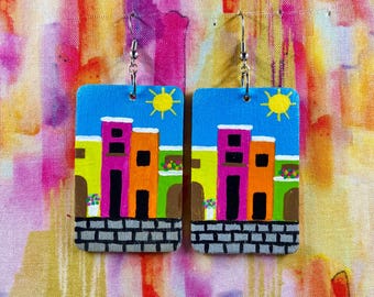 Hand painted Isla del Encanto Puerto Rico casitas earrings - small