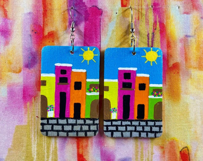 Hand painted Isla del Encanto Puerto Rico casitas earrings - small