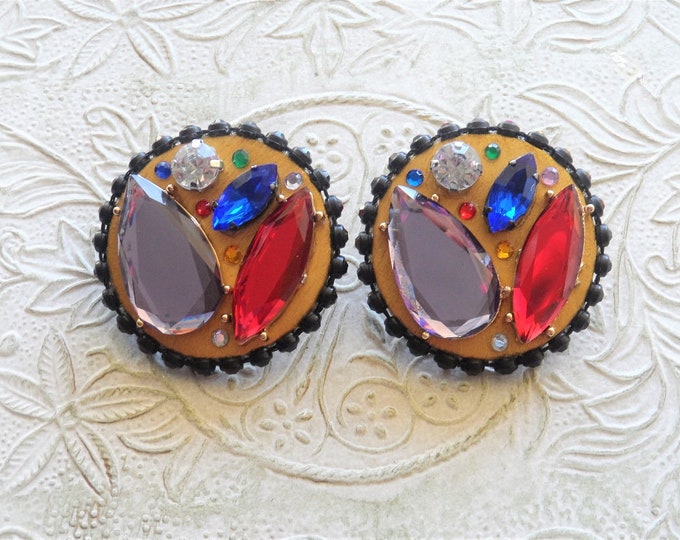 Multi rhinestone baubles disc stud earrings - One of a Kind