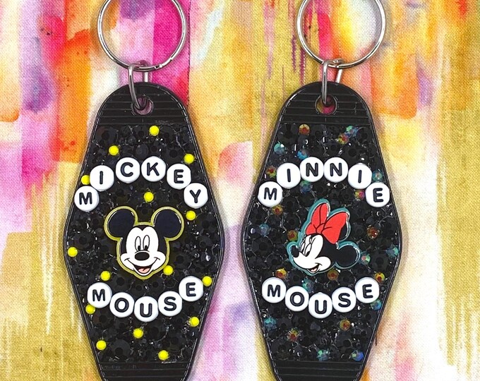 M Mouse Black rhinestone motel key chain - 2 options
