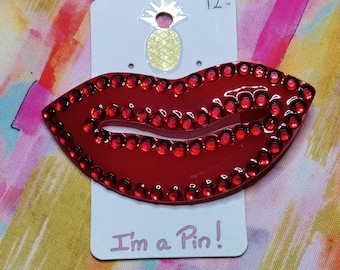 Red rhinestone lips lapel pins brooch - One of a Kind