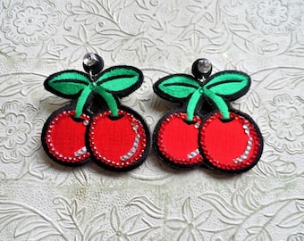 Cherry patch rhinestone Earrings - One of a Kind