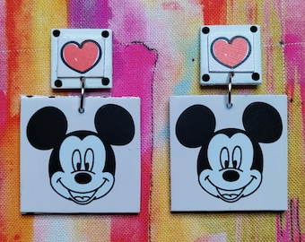 Mouse inspired wood earrings polka dot - One of a Kind