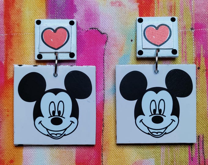 Mouse inspired wood earrings polka dot - One of a Kind