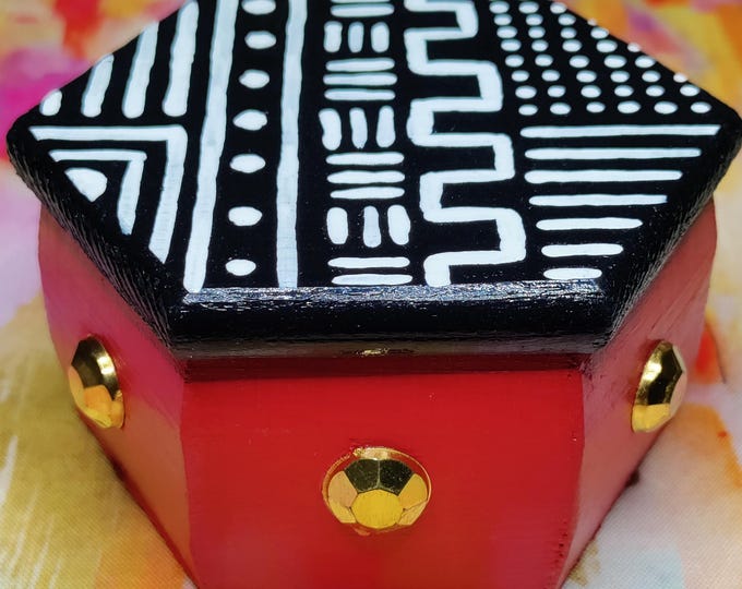 Hand Painted Wood Trinket Box – African Print Inspired