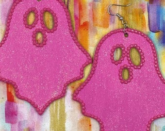 Pink glitter ghost earrings - One of a Kind