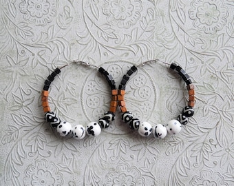 Wood & glass bead hoop earrings - One of a Kind