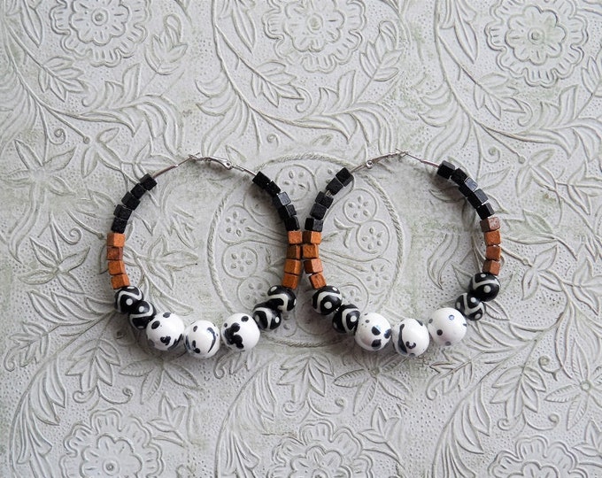 Wood & glass bead hoop earrings - One of a Kind
