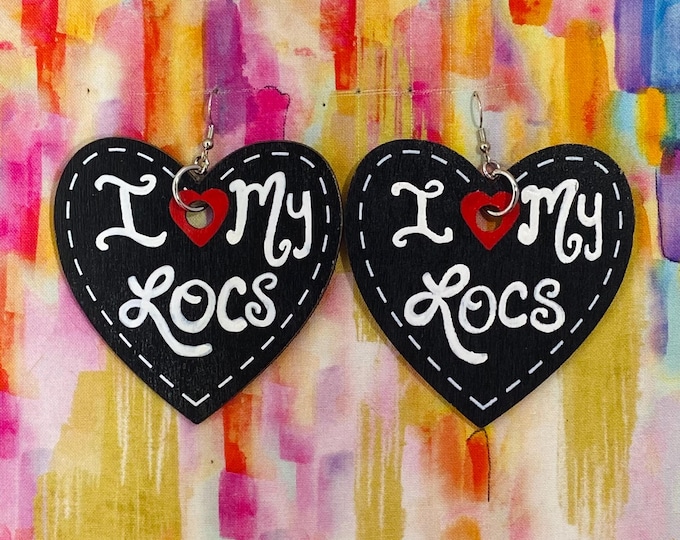 I love my Locs hand painted heart wood earrings