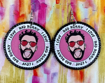 I love Bad Bunny inspired pink heart sunglasses earrings