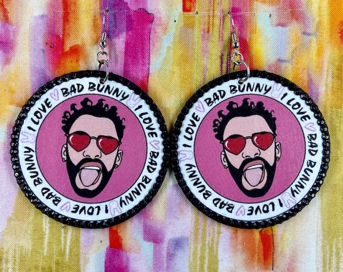 I love Bad Bunny inspired pink heart sunglasses earrings
