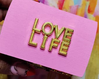 Hand painted wood trinket jewelry box with quotes - pink gold - One of a Kind