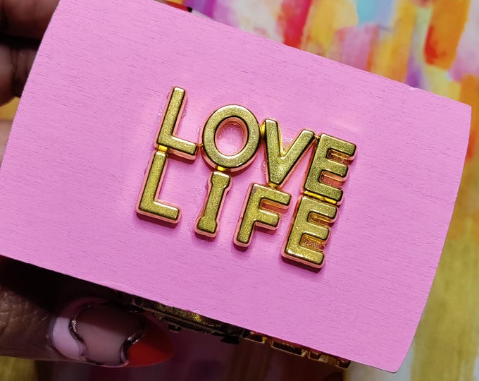 Hand painted wood trinket jewelry box with quotes - pink gold - One of a Kind
