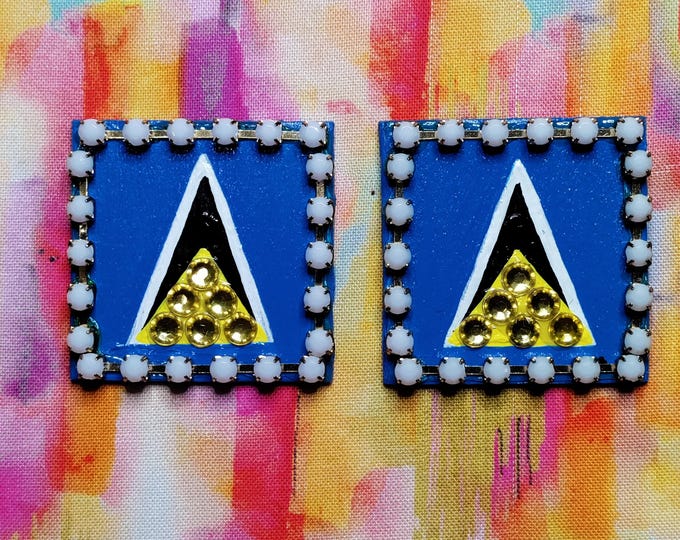 Saint Lucia flag Caribbean country Earrings - One of a Kind