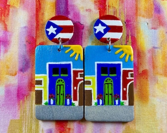 Hand painted Isla del Encanto Puerto Rico casitas earrings - small