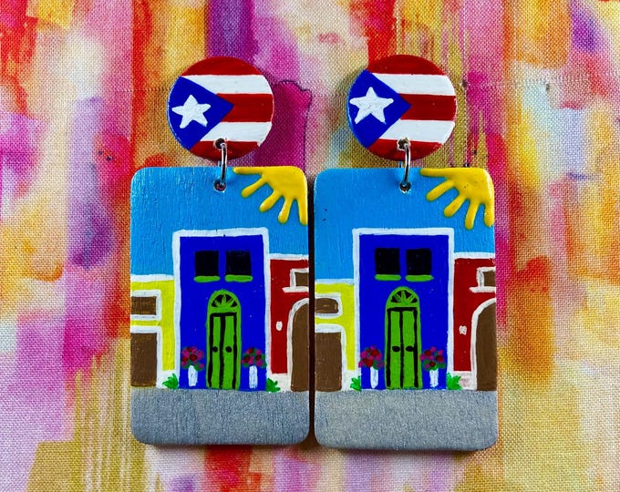 Hand painted Isla del Encanto Puerto Rico casitas earrings - small